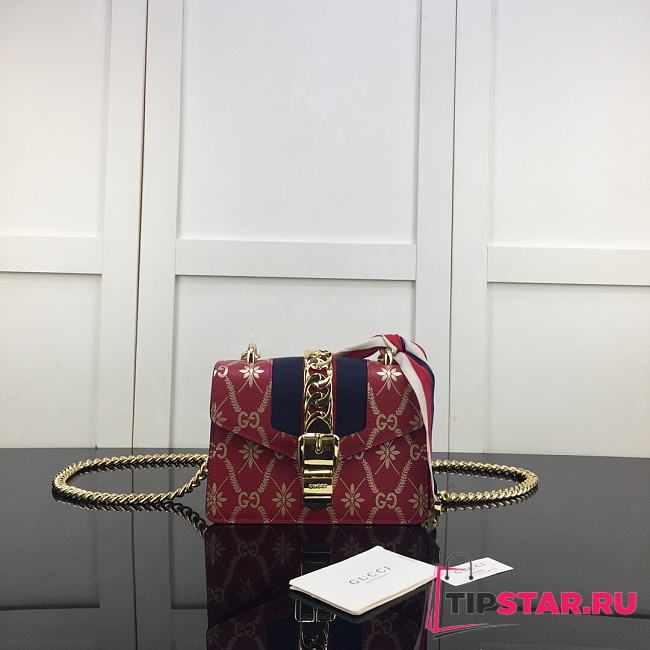 GUCCI Red Leather Sylvie Mini Chain Bag 431666  - 1