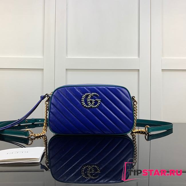 GUCCI GG Marmont Shoulder Bag Blue Leather Purse 447632 - 1