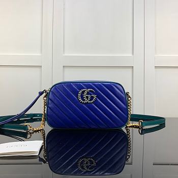 GUCCI GG Marmont Shoulder Bag Blue Leather Purse 447632