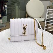 YSL Saint Laurent Vicky Chain Wallet In Quilted Patent Leather White - 1