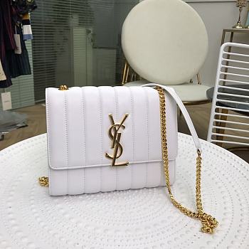 YSL Saint Laurent Vicky Chain Wallet In Quilted Patent Leather White