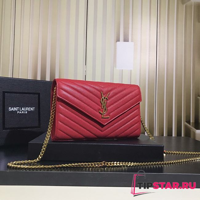 YSL Monogram V-Flap Large Tri-Quilt Envelope Chain Shoulder Bag 360450 Red  - 1