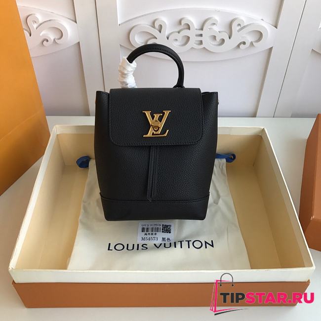 LV Grainy Calfskin Lockme Mini Backpack Black Gold Buckle M54573  - 1