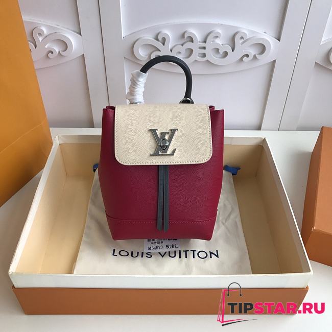 LV Grainy Calfskin Lockme Mini Backpack Rose Red M54573  - 1