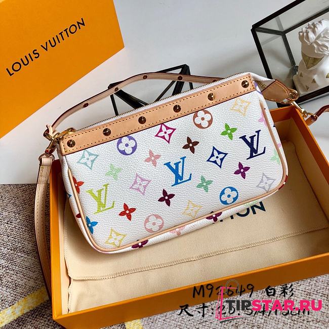 LV Monogram Multicolor Pochette Bag Stud White Canvas M92648  - 1