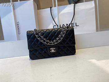 Chanel Classic Flap Bag Black Lambskin Silver Hardware Medium Size 25.5x15.5x6 cm