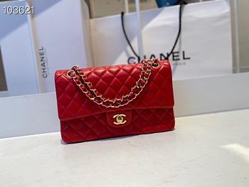Chanel Medium Classic Double Flap Bag Red Lambskin Golden Metal A01113