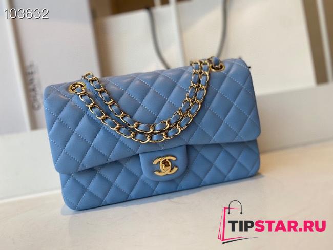 Chanel Medium Classic Double Flap Bag Blue Lambskin Golden Metal A01113  - 1
