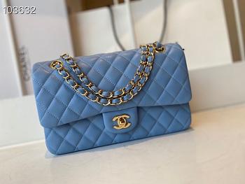 Chanel Medium Classic Double Flap Bag Blue Lambskin Golden Metal A01113 