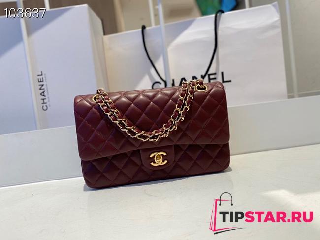 Chanel Medium Classic Double Flap Bag Bordeaux Red Lambskin Golden A01113  - 1