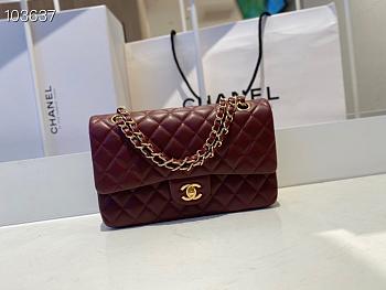 Chanel Medium Classic Double Flap Bag Bordeaux Red Lambskin Golden A01113 