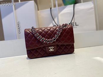 Chanel Medium Classic Double Flap Bag Bordeaux Red Lambskin Silver A01113 