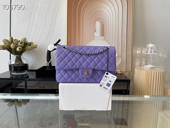 Chanel Classic Handbag Grained Calfskin & Metal-Tone Blue A58600 25cm