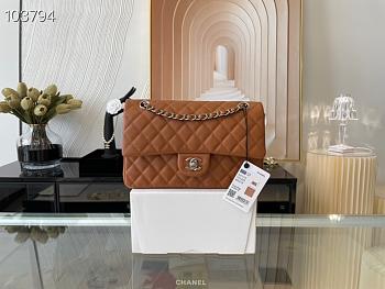 Chanel Classic Handbag Grained Calfskin & Metal-Tone Brown A58600 25cm