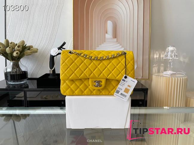 Chanel Classic Handbag Grained Calfskin & Metal-Tone Dark Yellow A58600 25cm - 1