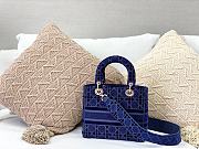 Dior Medium Lady D-Lite Bag Velvet Embroidery Detail Color Blue - 6
