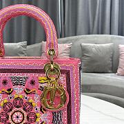 Dior Medium Lady Bag Fuchsia Printed Calfskin  - 6