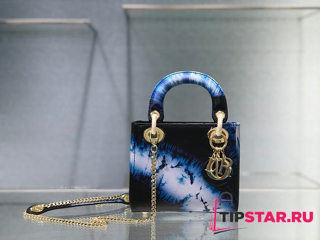 Lady Dior Small Bag Blue Calfskin Tie & Dior Pattern 17cm - 1