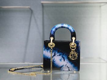 Lady Dior Small Bag Blue Calfskin Tie & Dior Pattern 17cm