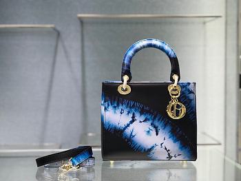 Lady Dior Small Bag Blue Calfskin Tie & Dior Pattern 24cm