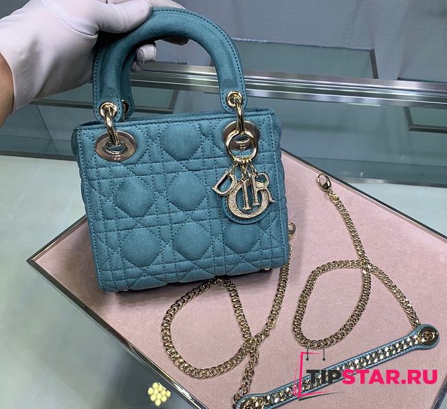 Lady Dior Three Grid Velvet Diamond Buckle Rattan Check Handbag M0505  - 1