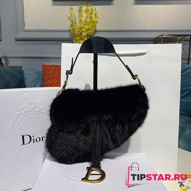 Dior Saddle Bag Black Mink Fur M0447   - 1
