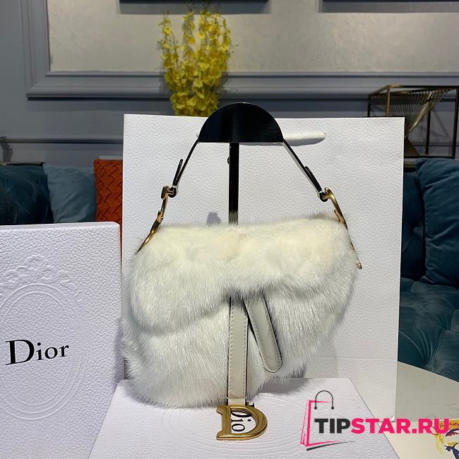 Dior Saddle Bag White Mink Fur M0447  - 1