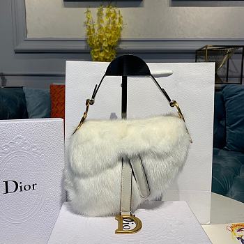 Dior Saddle Bag White Mink Fur M0447 