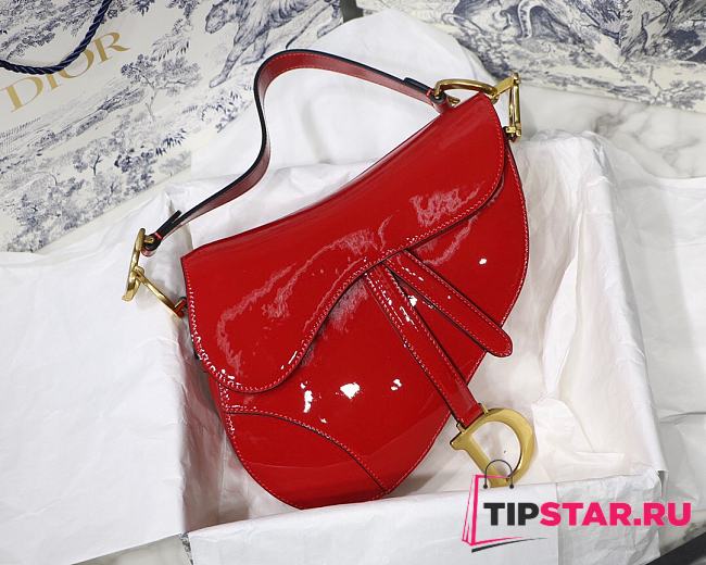 Dior Medium Saddle Bag In Red Patent Leather M900109 - 1