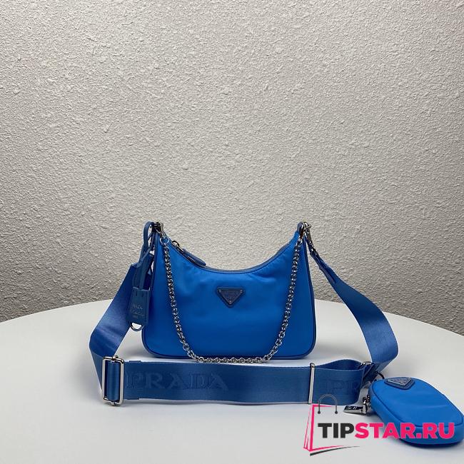 Prada Nylon Hobo 1BH204 Light Blue  - 1