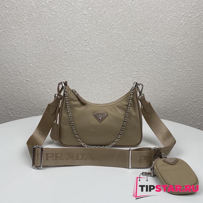 Prada Nylon Hobo 1BH204 Dark Beige - 1