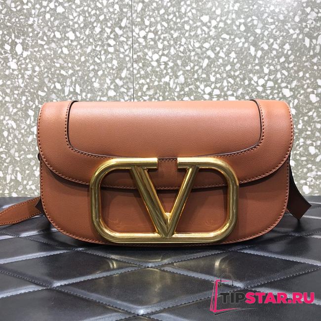 Valentino Supervee crossbody calfskin bag in brown 26.5cm - 1