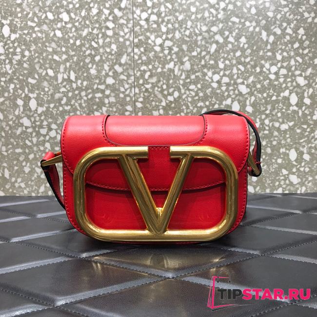 Valentino small Supervee crossbody calfskin bag in red 18cm - 1