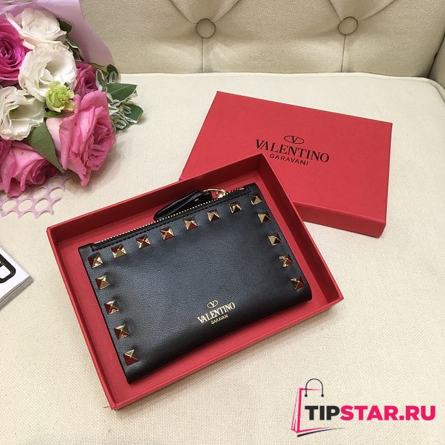 Valentino Rockstud Leather Wallet Black  - 1