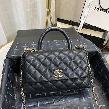 Chanel Coco Grained Calfskin with Handle Small Black | 92993 
