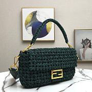 Fendi Women Baguette Jacquard Fabric Interlace Bag-Green  - 3