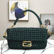 Fendi Women Baguette Jacquard Fabric Interlace Bag-Green  - 1