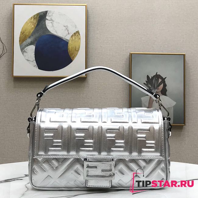 Fendi Baguette Silver Leather Medium Shoulder Bag  - 1