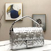 Fendi Baguette Silver Leather Medium Shoulder Bag  - 3