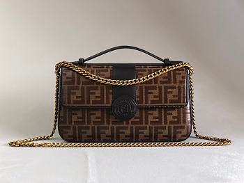 Fendi Double F Leather Baguette Bag in Black Brown 