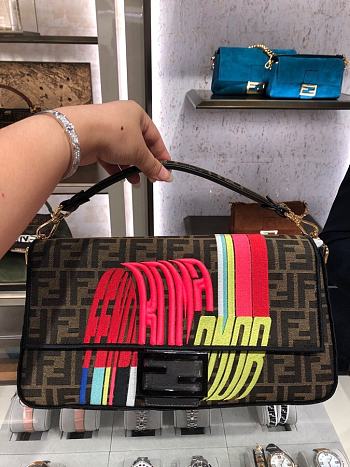 Fendi Embroidered Baguette Colorblock Fabric Handbag Medium 