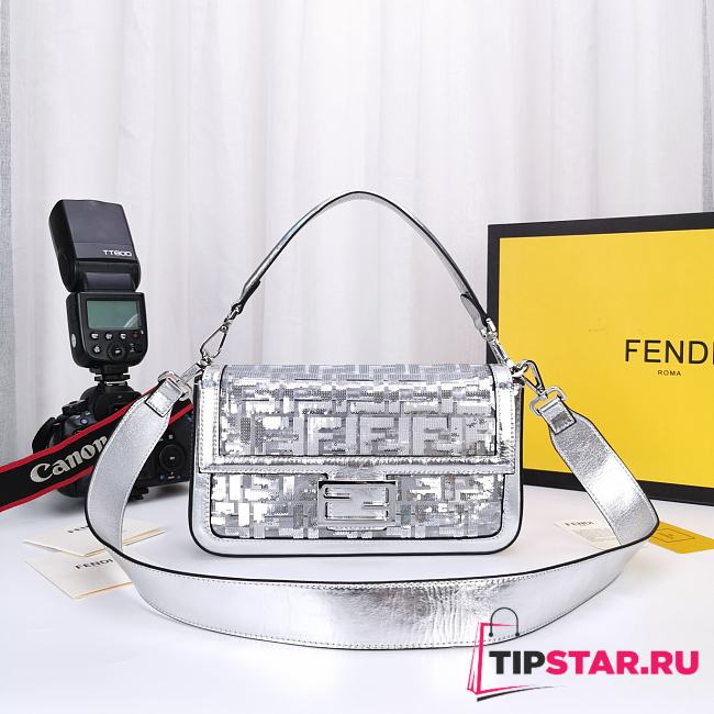 Fendi Baguette Medium Bag 8BS600 Clear Silver  - 1