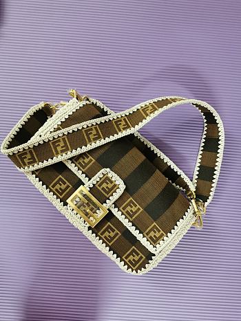 Fendi Baguette Brown Fabric Bag 8BR600 32cm