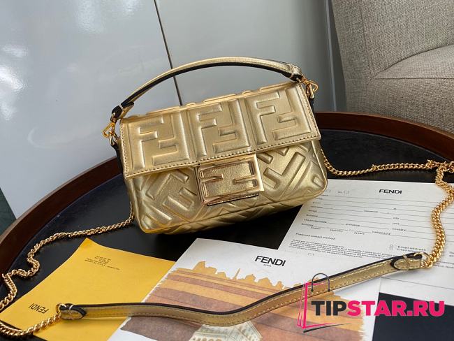 Fendi Baguette Mini Leather Satchel Bag In Gold  - 1