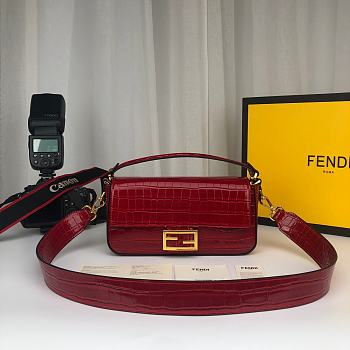 Fendi Baguette Red Crocodile Leather Bag 8BS017A9XKF1991 