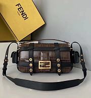 Fendi Embossed Brown Cage Baguette Bag  - 1