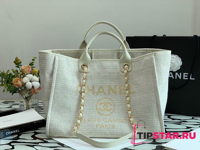 Chanel Deauville White Canvas Shopping Tote 38cm - 1