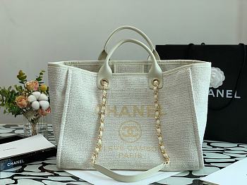 Chanel Deauville White Canvas Shopping Tote 38cm