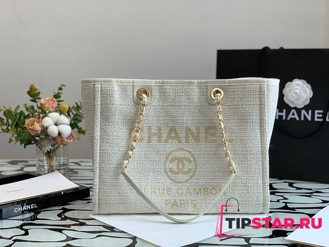 Chanel Deauville White Canvas Shopping Tote 34cm - 1