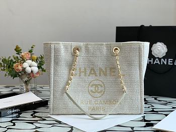 Chanel Deauville White Canvas Shopping Tote 34cm